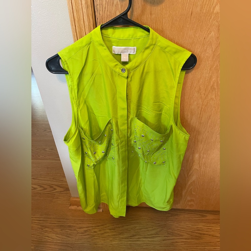 MICHAEL Michael KORS Lime Green Button Down Tank